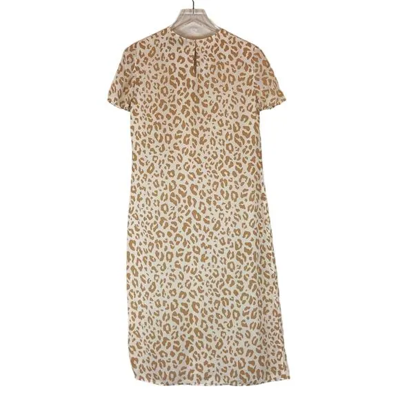 Jenni Kayne Womens 100% Silk Midi Shift T-Shirt Dress Size XS Cheetah Minimalist