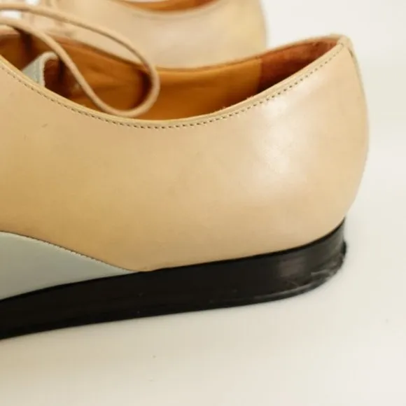 JIL SANDER Shoes Men 9 Flats Platform Oxford Tan Light Leather Lace Up Two Tone