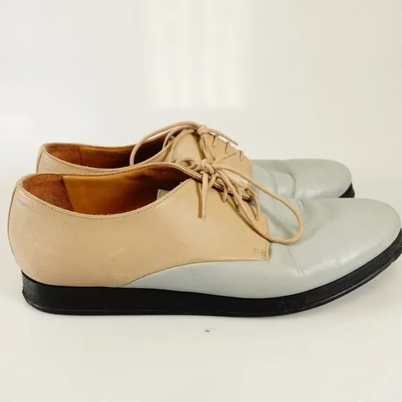 JIL SANDER Shoes Men 9 Flats Platform Oxford Tan Light Leather Lace Up Two Tone