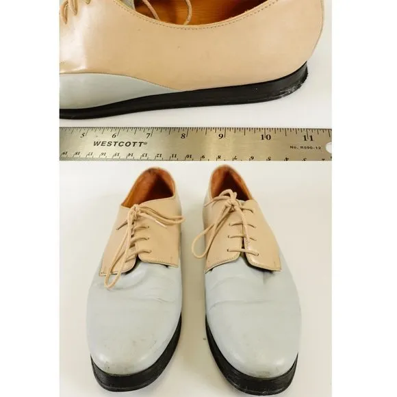 JIL SANDER Shoes Men 9 Flats Platform Oxford Tan Light Leather Lace Up Two Tone