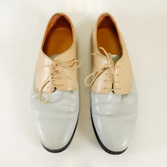 JIL SANDER Shoes Men 9 Flats Platform Oxford Tan Light Leather Lace Up Two Tone