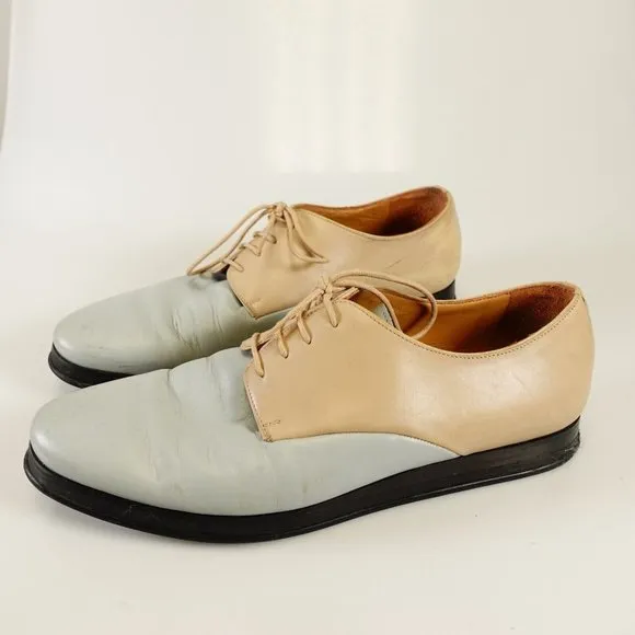 JIL SANDER Shoes Men 9 Flats Platform Oxford Tan Light Leather Lace Up Two Tone