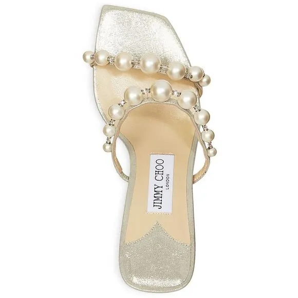 Jimmy Choo Womens Amara 85 Beige Leather Embellished Dressy Heels Shoes