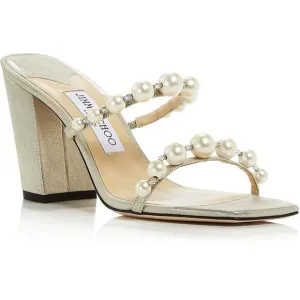 Jimmy Choo Womens Amara 85 Beige Leather Embellished Dressy Heels Shoes