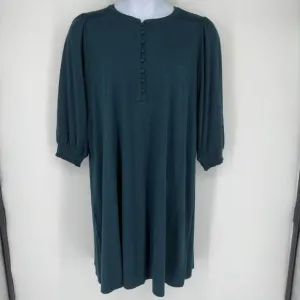 J. Jill Large Dark Teal Smocked Sleeve Popover Dress NWT Boho Minimalist Modest