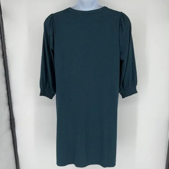 J. Jill Large Dark Teal Smocked Sleeve Popover Dress NWT Boho Minimalist Modest