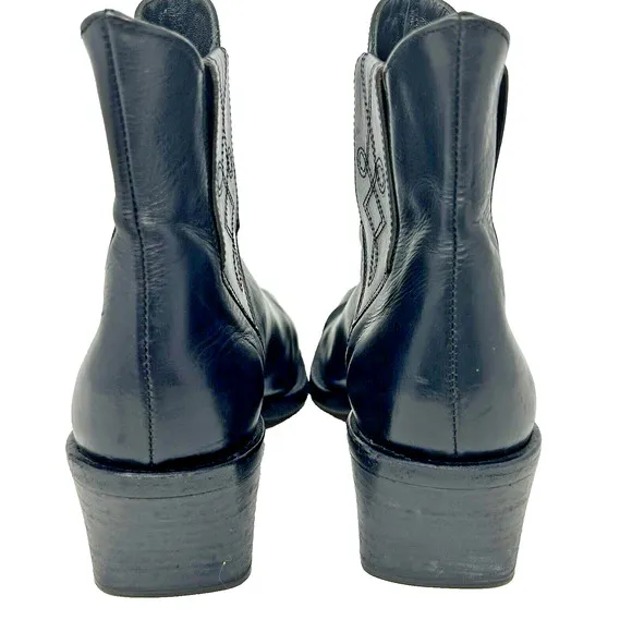 Joan &amp; David Western Cowboy Leather Ankle Boots Black 6 Made in Italy Booties