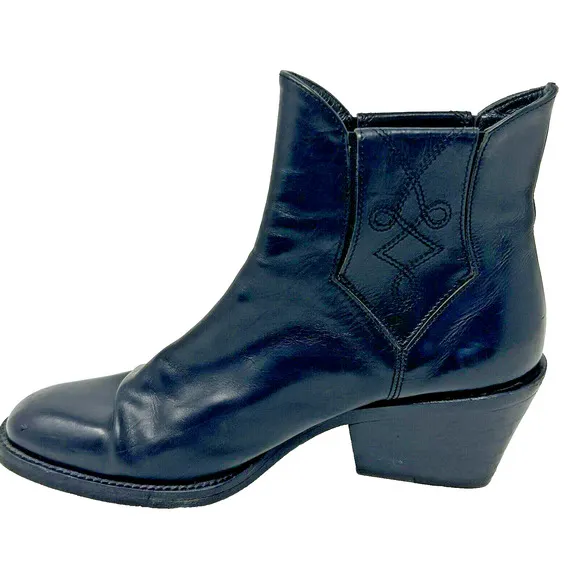 Joan &amp; David Western Cowboy Leather Ankle Boots Black 6 Made in Italy Booties