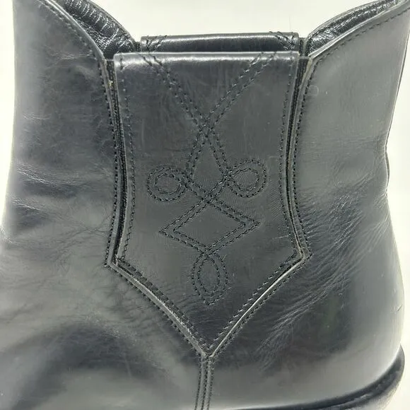 Joan &amp; David Western Cowboy Leather Ankle Boots Black 6 Made in Italy Booties