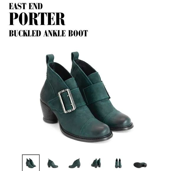 John Fluevog East End Porter Buckled Ankle boots Size 5.5 peacock