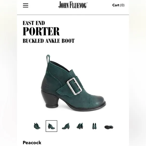 John Fluevog East End Porter Buckled Ankle boots Size 5.5 peacock