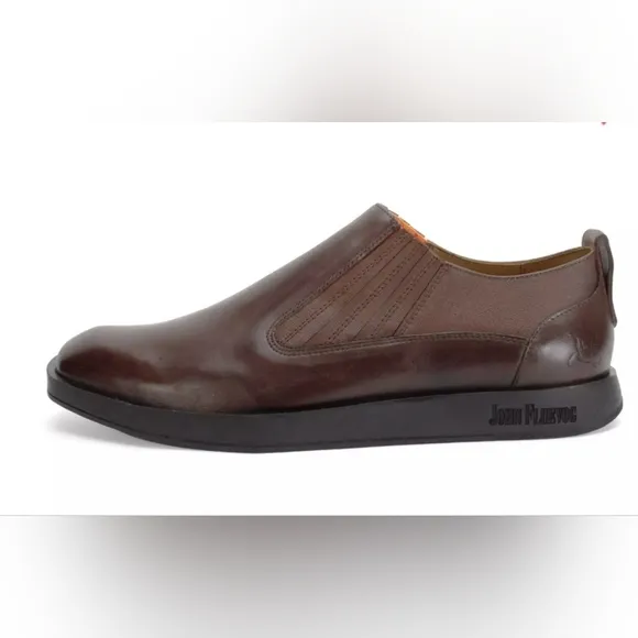 John Fluevog SNAPPY SNAZZY SLIP-ON LEATHER SHOE Color: Brown/Orange Size: 9
