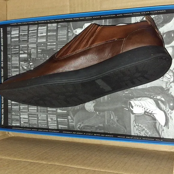 John Fluevog SNAPPY SNAZZY SLIP-ON LEATHER SHOE Color: Brown/Orange Size: 9