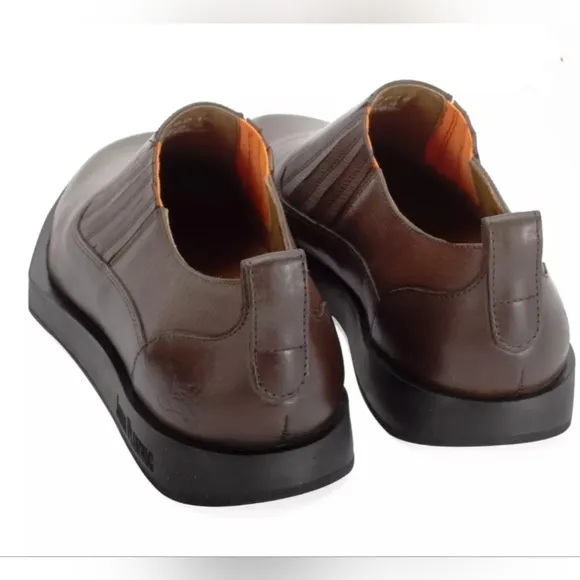 John Fluevog SNAPPY SNAZZY SLIP-ON LEATHER SHOE Color: Brown/Orange Size: 9