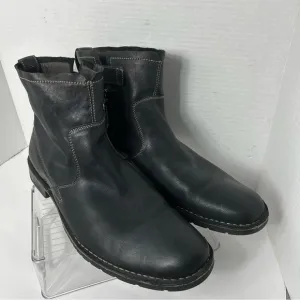 John Varvatos Chelsea Boots Italian Leather Black 12M Side Zip Snap Strap Moto