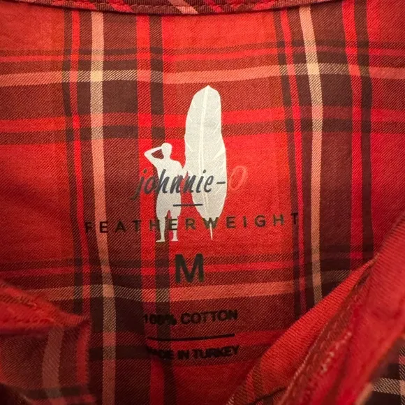 johnnie-O Luton Featherweight Men's Malibu Red Plaid Button Up Shirt Size Medium
