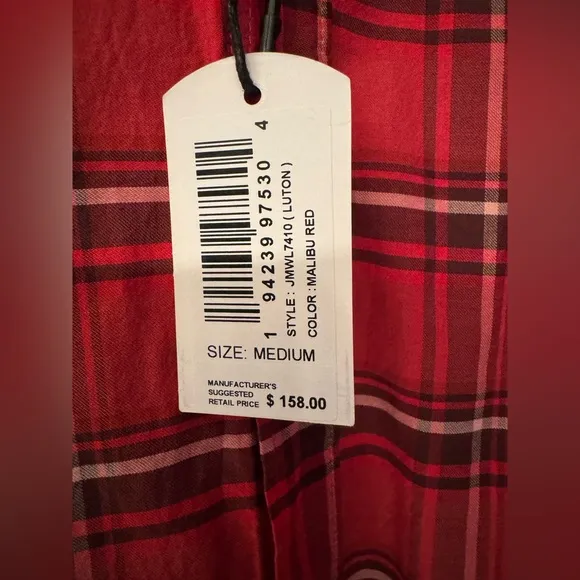 johnnie-O Luton Featherweight Men's Malibu Red Plaid Button Up Shirt Size Medium
