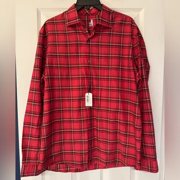 johnnie-O Luton Featherweight Men's Malibu Red Plaid Button Up Shirt Size Medium