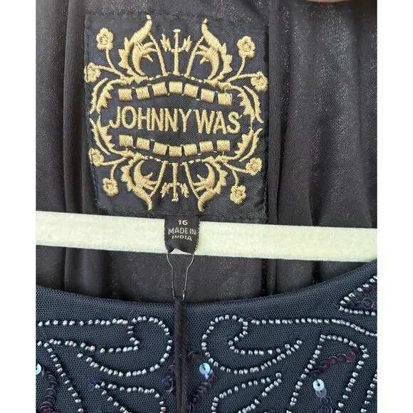 Johnny Was / Beaded Mesh Dress / Boho Luxury Midi Dress