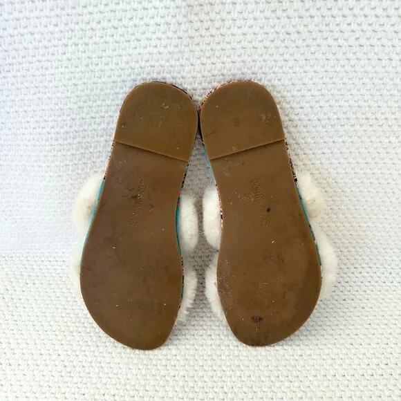 Johnny Was Ivory Faux Fur Trim Indy X Paisley Print Slippers Women 9