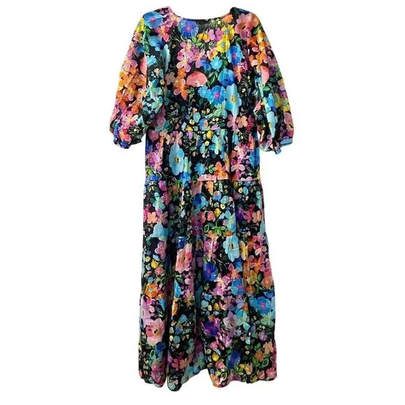 Johnny Was Wild Blooms Dolman Tiered Dress Multicolor Boho Floral Quiet Luxury