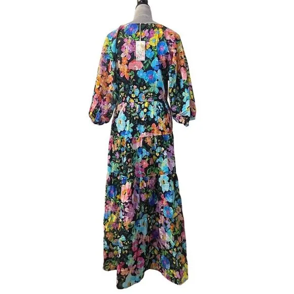 Johnny Was Wild Blooms Dolman Tiered Dress Multicolor Boho Floral Quiet Luxury