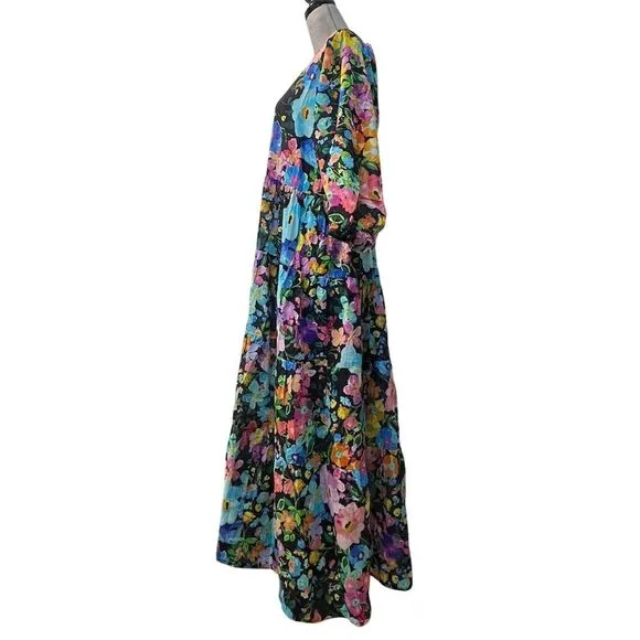 Johnny Was Wild Blooms Dolman Tiered Dress Multicolor Boho Floral Quiet Luxury