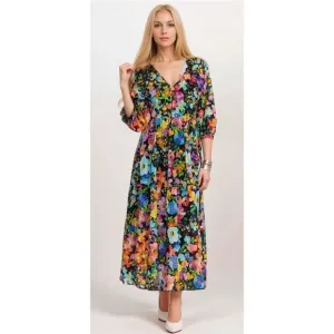 Johnny Was Wild Blooms Dolman Tiered Dress Multicolor Boho Floral Quiet Luxury