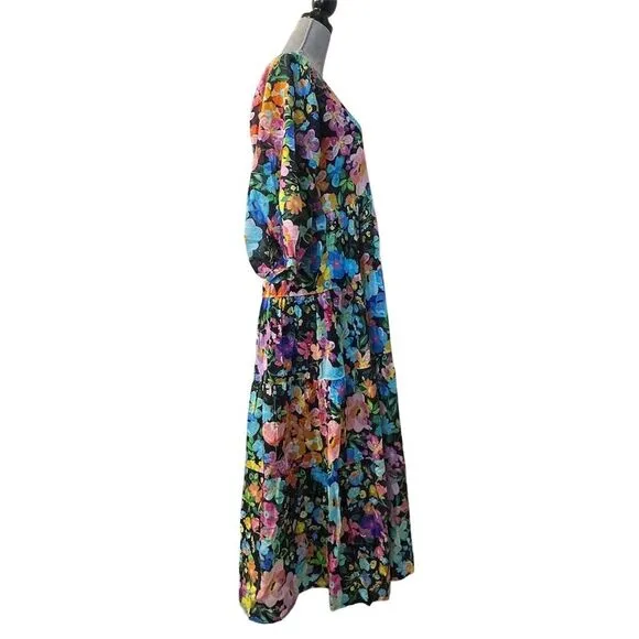Johnny Was Wild Blooms Dolman Tiered Dress Multicolor Boho Floral Quiet Luxury