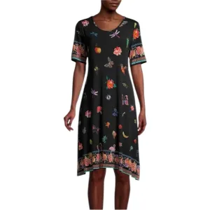 Johnny Was Zooey BorderedSwing Dress Tropical Vacation Resort Wear Size S