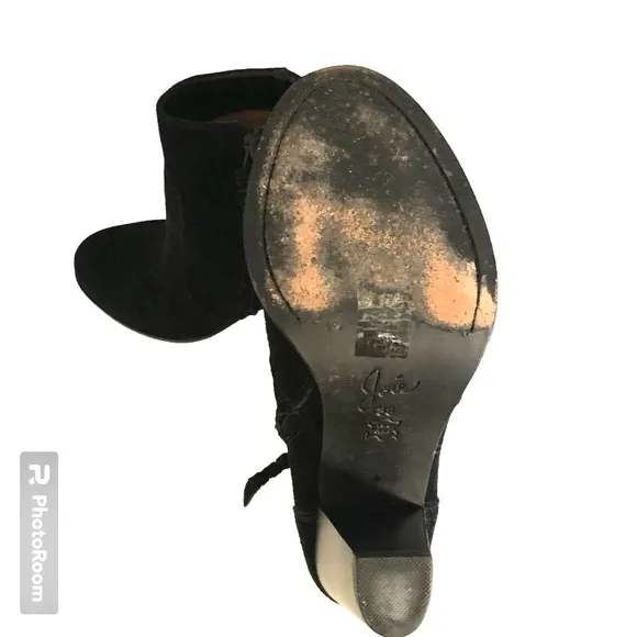 Joie Dalton Black Suede Leather Western Heeled Booties Ankle Boots Womens