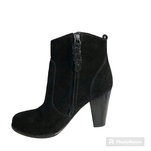 Joie Dalton Black Suede Leather Western Heeled Booties Ankle Boots Womens
