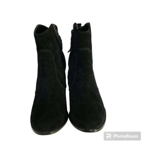 Joie Dalton Black Suede Leather Western Heeled Booties Ankle Boots Womens