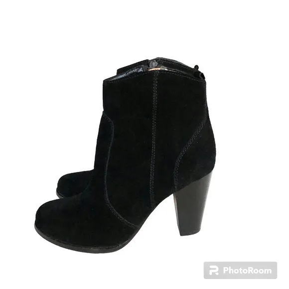 Joie Dalton Black Suede Leather Western Heeled Booties Ankle Boots Womens