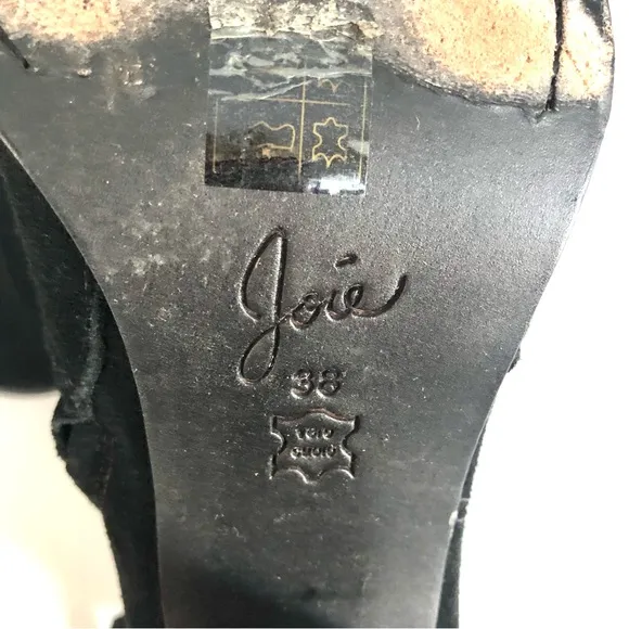 Joie Dalton Black Suede Leather Western Heeled Booties Ankle Boots Womens