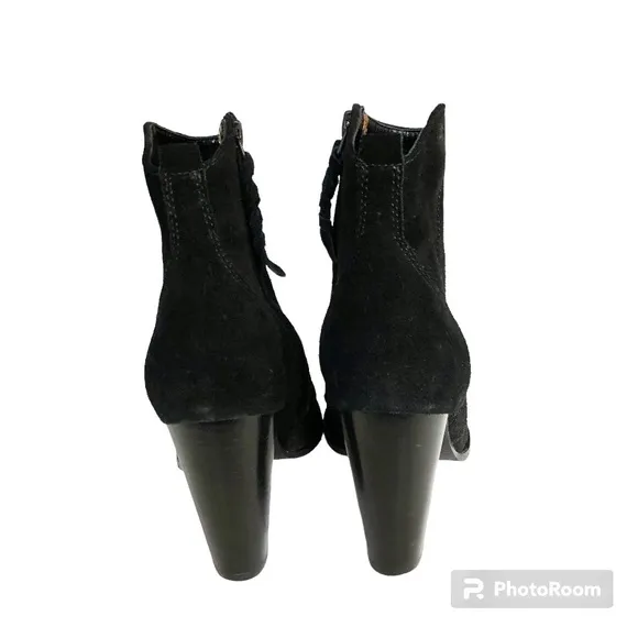 Joie Dalton Black Suede Leather Western Heeled Booties Ankle Boots Womens