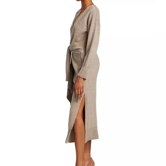 Jonathan Simkhai Skyla Dress NWT Knit Wrap Dress Wool Cashmere in Fawn