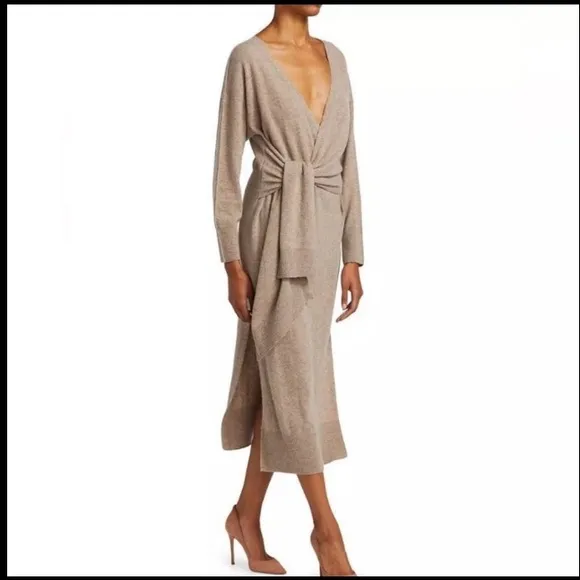 Jonathan Simkhai Skyla Dress NWT Knit Wrap Dress Wool Cashmere in Fawn