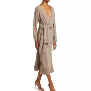 Jonathan Simkhai Skyla Dress NWT Knit Wrap Dress Wool Cashmere in Fawn