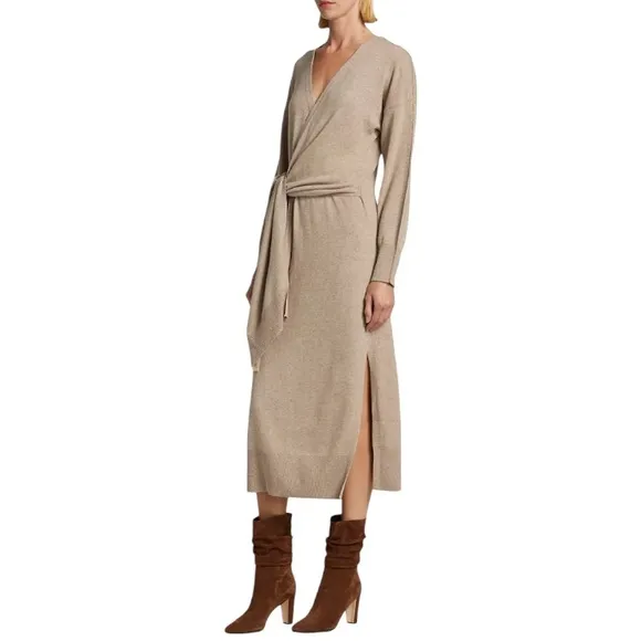 Jonathan Simkhai Skyla Dress NWT Knit Wrap Dress Wool Cashmere in Fawn