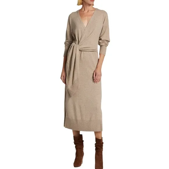 Jonathan Simkhai Skyla Dress NWT Knit Wrap Dress Wool Cashmere in Fawn