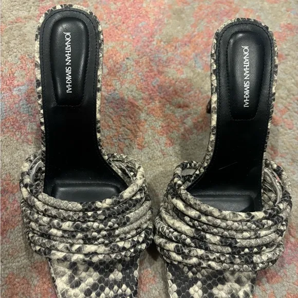 Jonathan Simkhai Women's Black and Cream Snake Print Heels