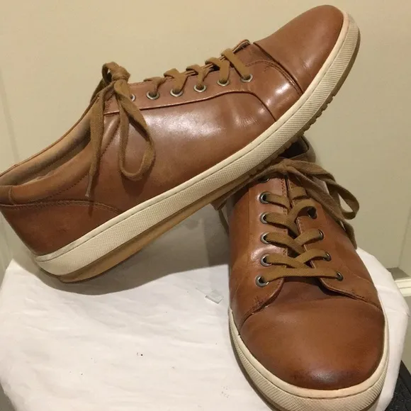 Joseph Abboud mens Leather lace up dressy Sneaker shoes size 11 camel