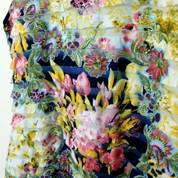 Joseph Ribkoff abstract floral print ribbed / tiered  high neck dress sz8