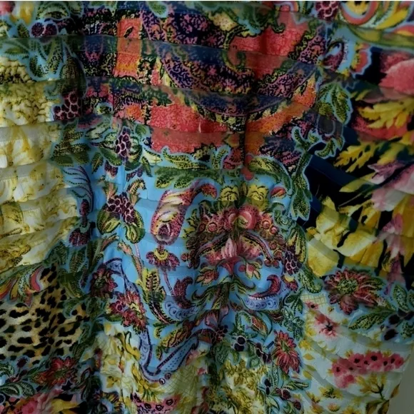 Joseph Ribkoff abstract floral print ribbed / tiered  high neck dress sz8