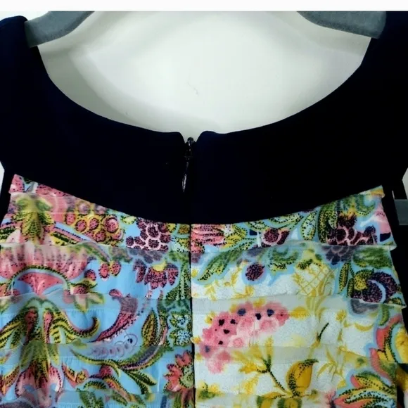Joseph Ribkoff abstract floral print ribbed / tiered  high neck dress sz8