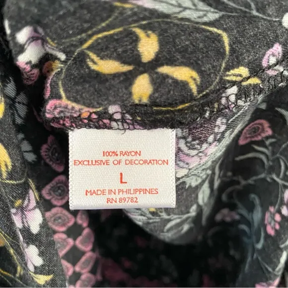Josie Natori Moody Floral Button Front Long Sleeve Casual Mini Dress Large