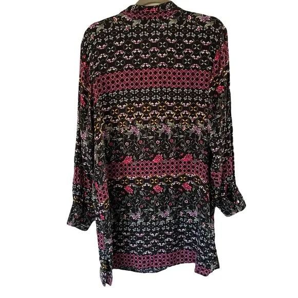 Josie Natori Moody Floral Button Front Long Sleeve Casual Mini Dress Large