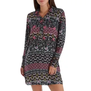 Josie Natori Moody Floral Button Front Long Sleeve Casual Mini Dress Large