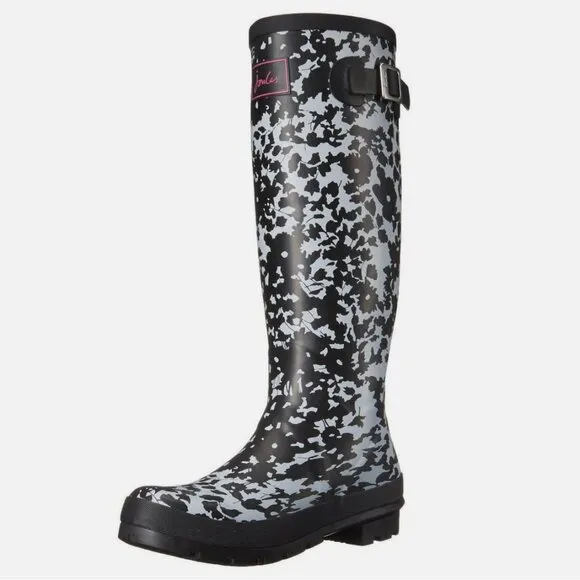 Joules Welly Floral Silver Ditsy Print Tall Rain Boots